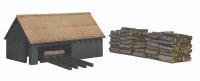 44-1008A Bachmann Scenecraft Sawmill and Woodpile Black